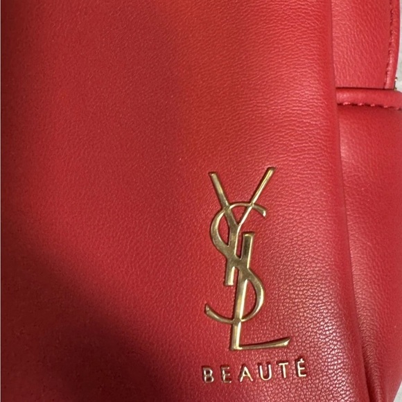 YSL Red Beaute Makeup Bag/Pouch W/Gold Charms - Picture 8 of 11